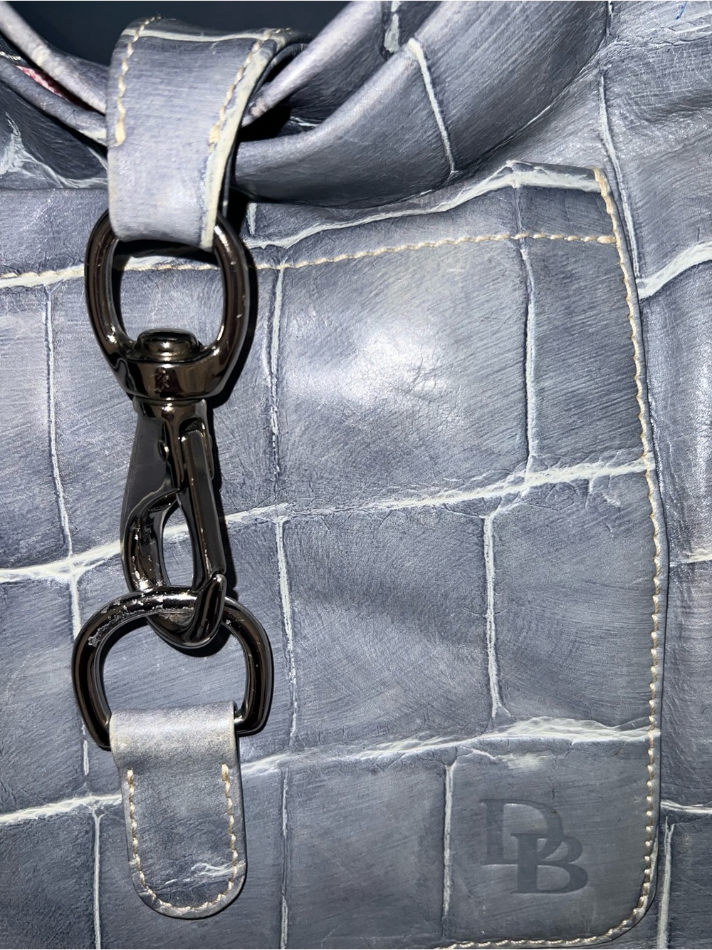 Dooney and Burke Croc-Embossed Shoulder Bag in Silver - Picture 2 of 9